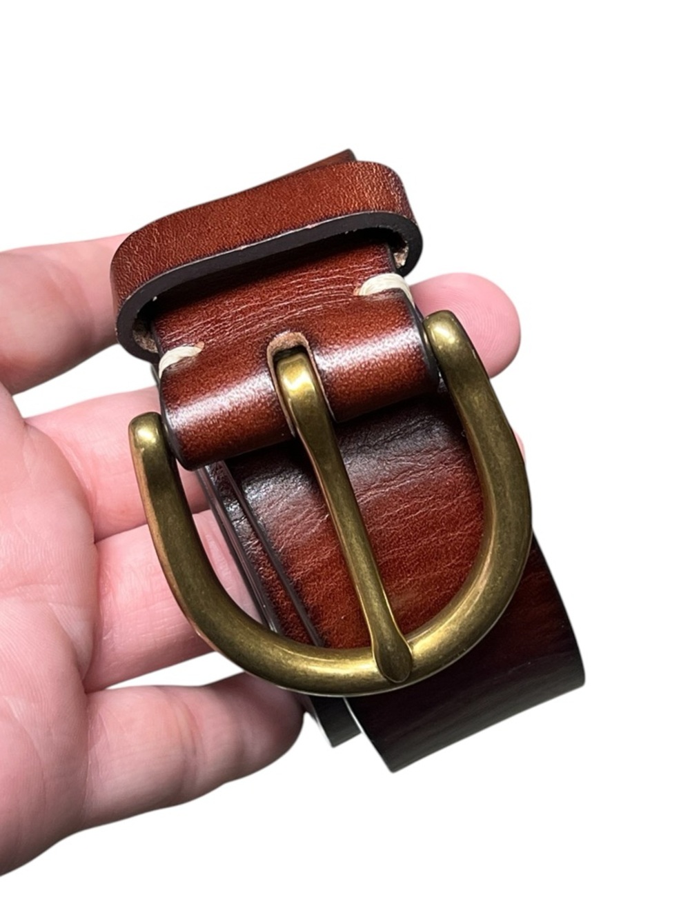 Banana Republic women’s brown 1.25” wide belt with aged gold buckle - Picture 2 of 9